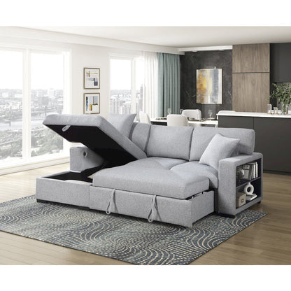 Pompano Boucle Sectional with Left Chaise, Pull-out Bed in Gray