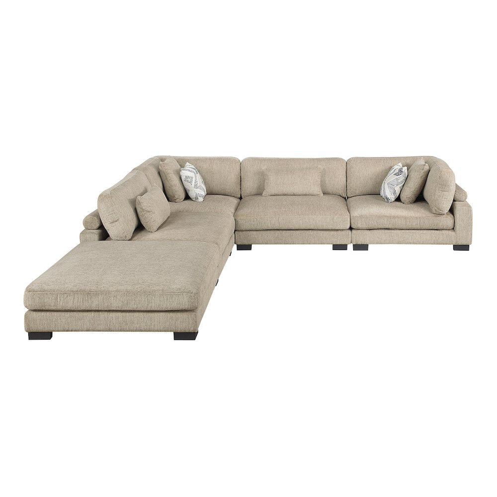 Corydon Microfiber 5-Piece Modular Sectional with Ottoman in Brown