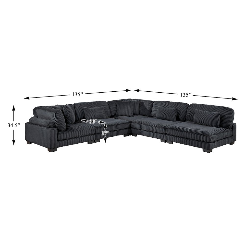Traverse Corduroy 5-Piece Modular Sectional in Black