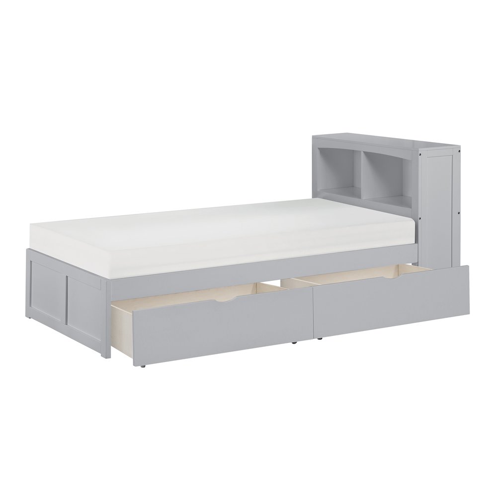 Orion Pine Twin Bookcase Bed with Storage Boxes in Gray