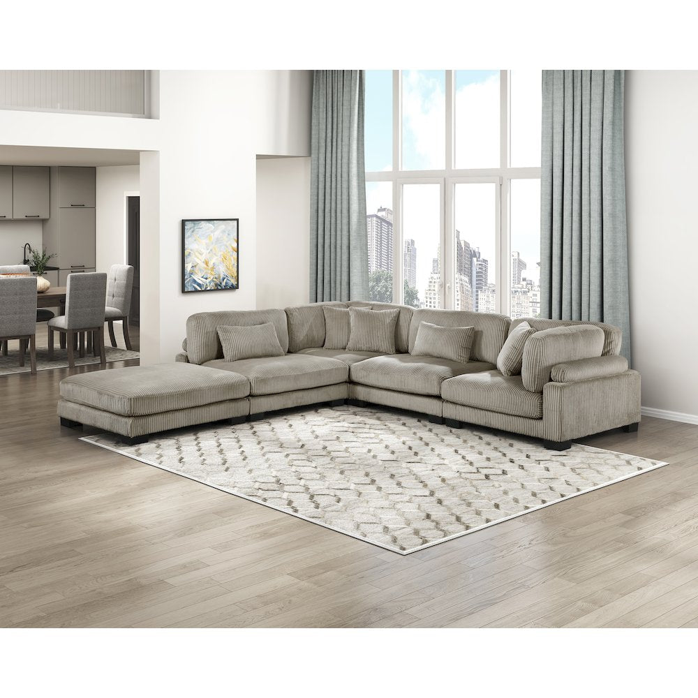 Traverse Corduroy 5-Piece Modular Sectional with Ottoman in Taupe
