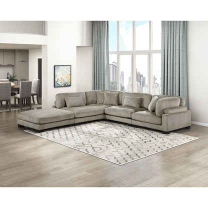 Traverse Corduroy 5-Piece Modular Sectional with Ottoman in Taupe