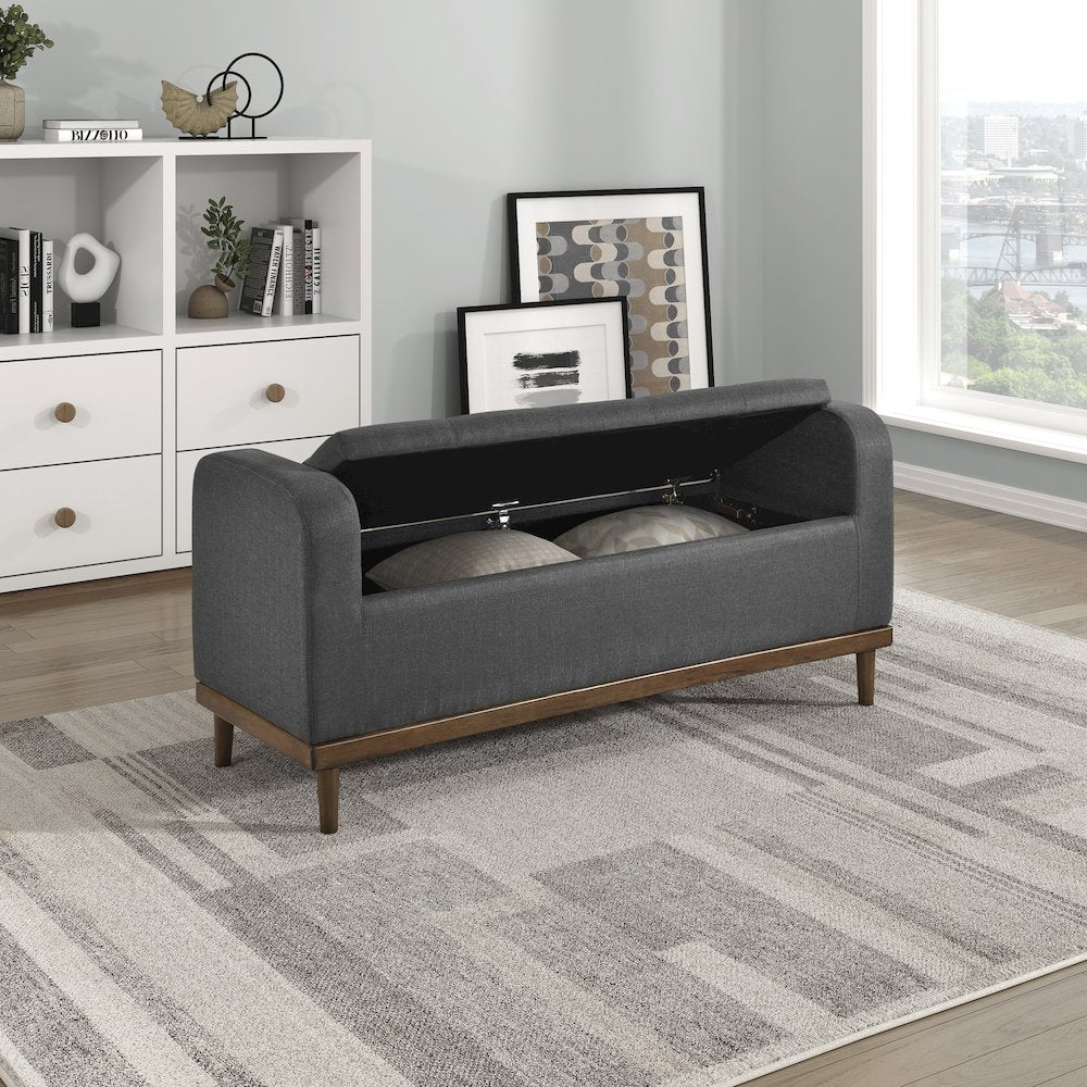Brigitte Textured Lift Top Storage Bench in Dark Gray