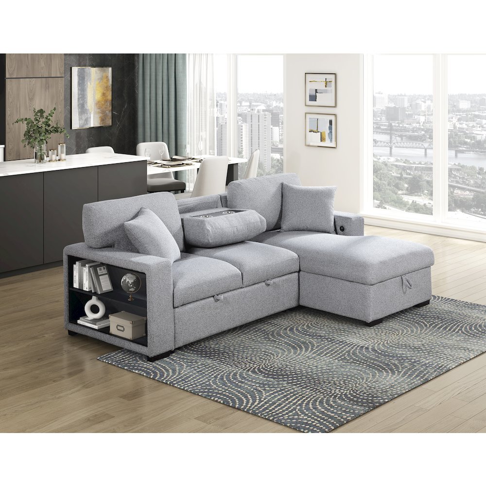Pompano Boucle Sectional with Right Chaise, Pull-out Bed in Gray