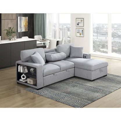 Pompano Boucle Sectional with Right Chaise, Pull-out Bed in Gray