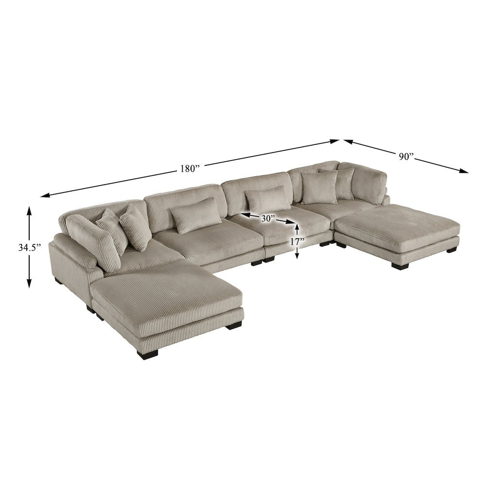 Traverse Corduroy 6-Piece Modular Sectional with Ottomans in Taupe