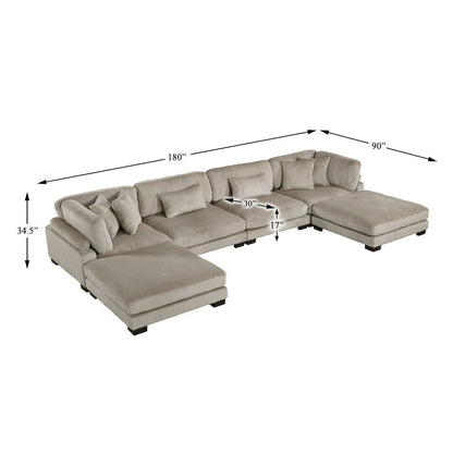 Traverse Corduroy 6-Piece Modular Sectional with Ottomans in Taupe