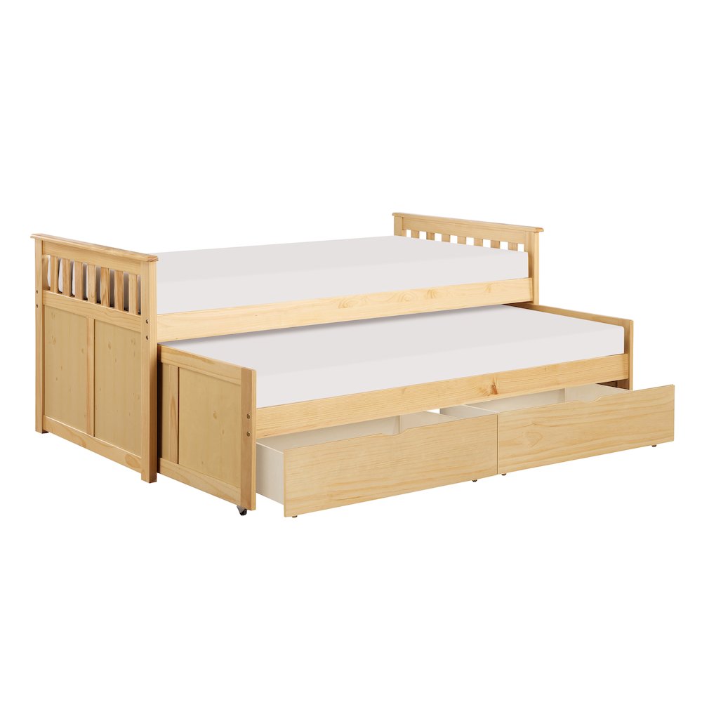 Bartly Pine Twin/Twin Bed with Storage Boxes in Natural Pine