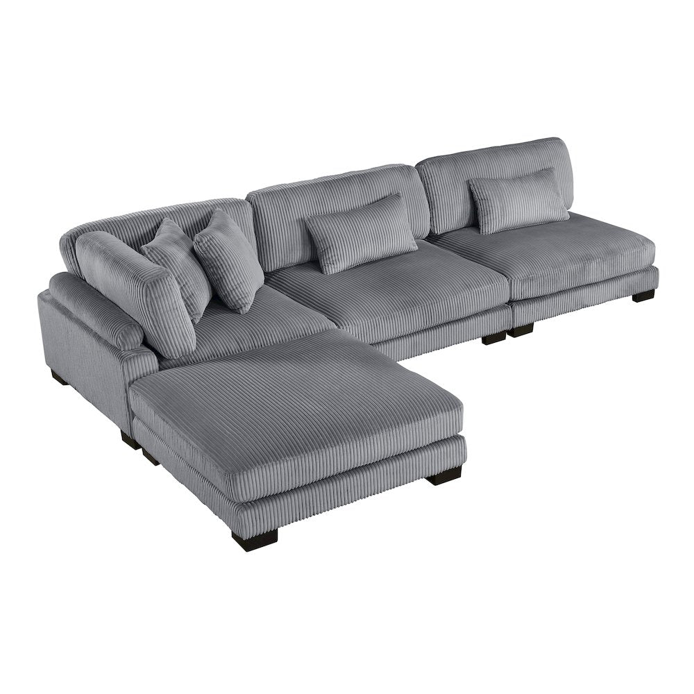 Traverse Corduroy 4-Piece Modular Sectional with Ottoman in Gray