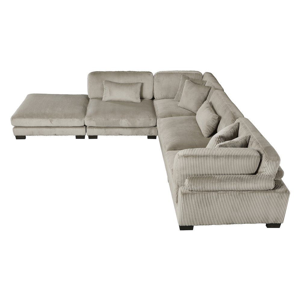 Traverse Corduroy 5-Piece Modular Sectional with Ottoman in Taupe