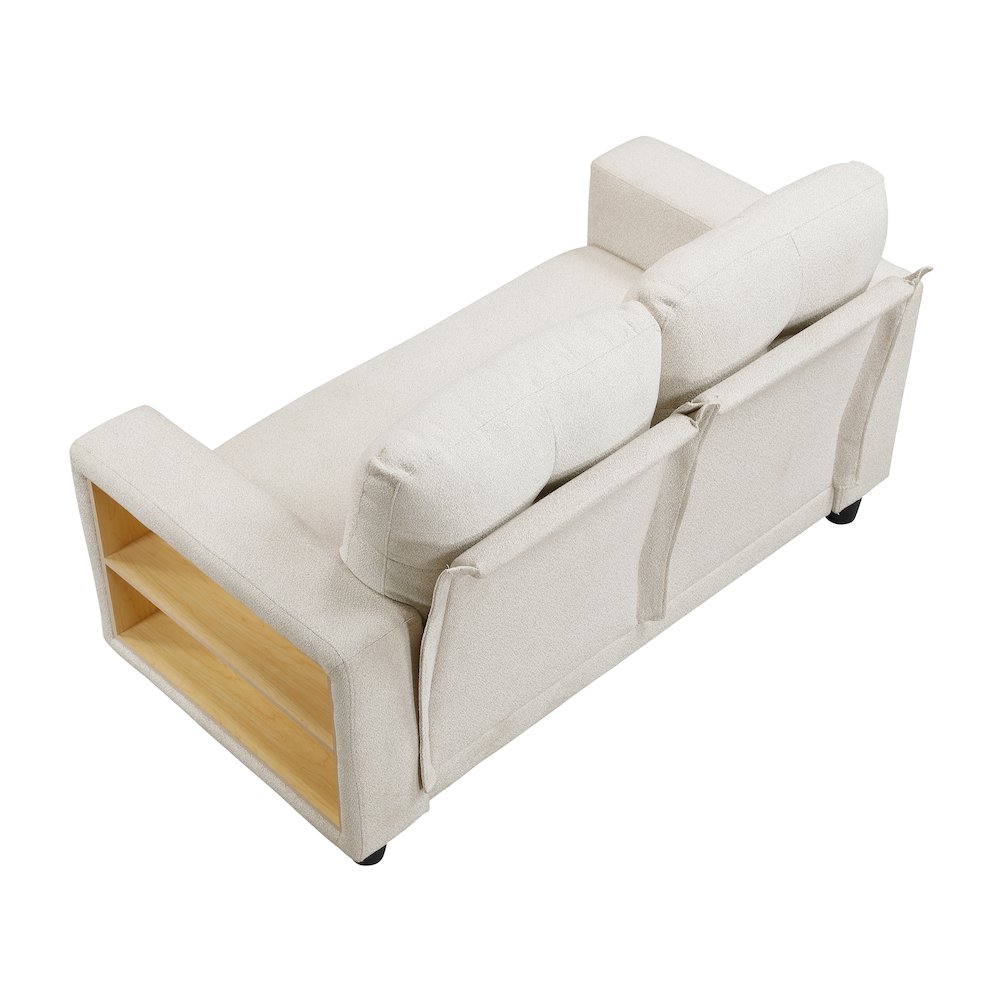 Robinson Boucle Love Seat with Pull-out Bed, Shelves in Beige