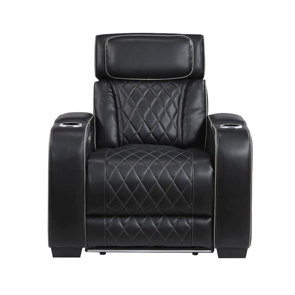 Fairway Faux Leather Power Reclining Chair with Power Headrest in Black