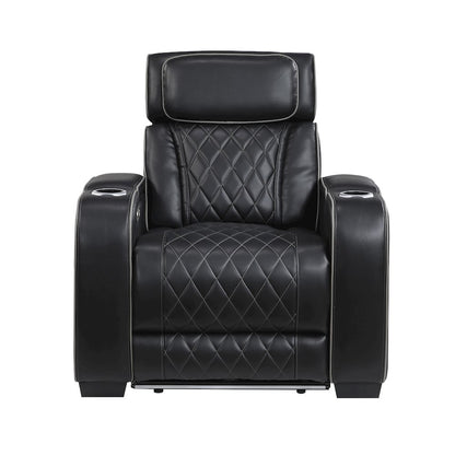 Fairway Faux Leather Power Reclining Chair with Power Headrest in Black