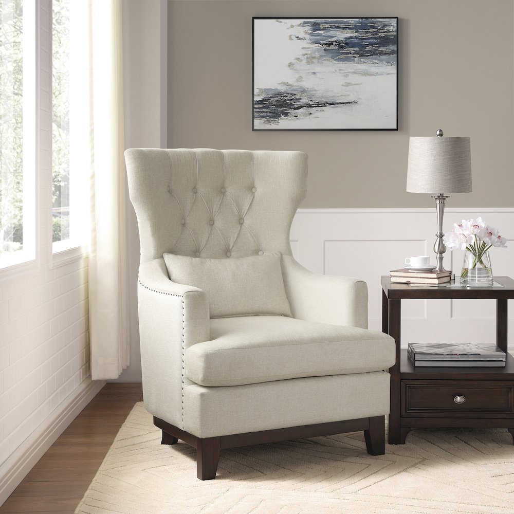 Adriano Textured Wingback Chair in Beige
