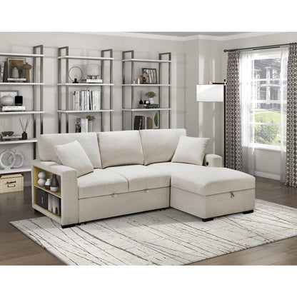 Pompano Boucle Sectional with Right Chaise, Pull-out Bed in Beige