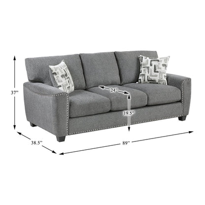Isabel Chenille 2pc Set: Sofa, Loveseat in Dark Gray