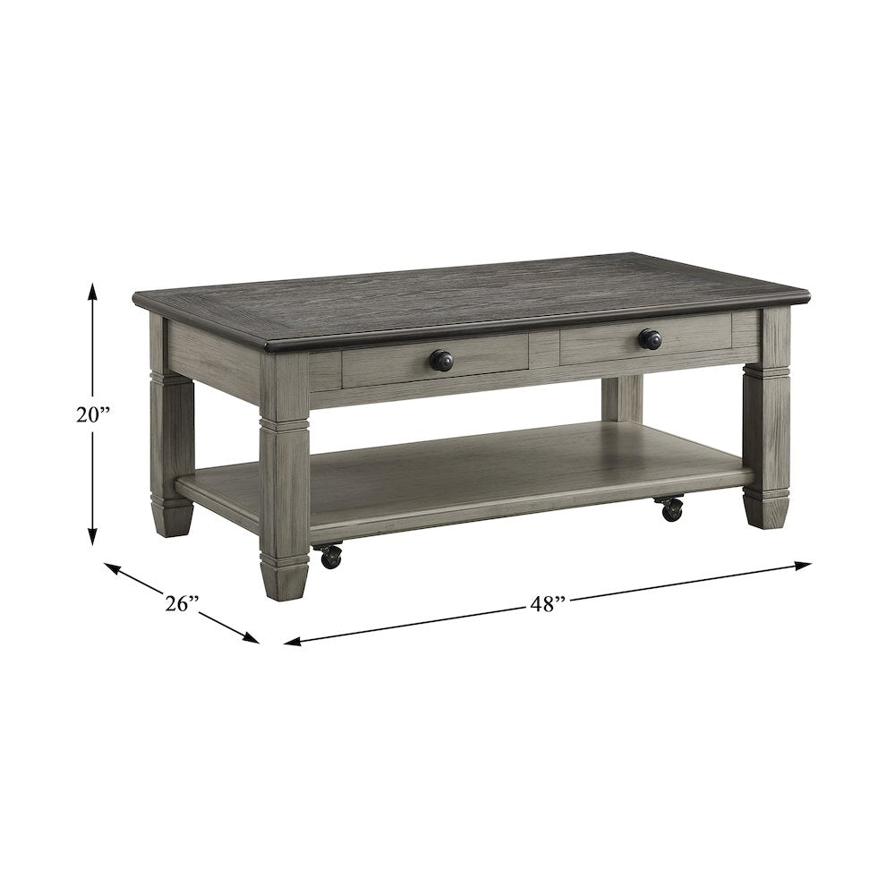 Granby Pine Cocktail Table in 2-Tone Finish (Coffee and Antique Gray)