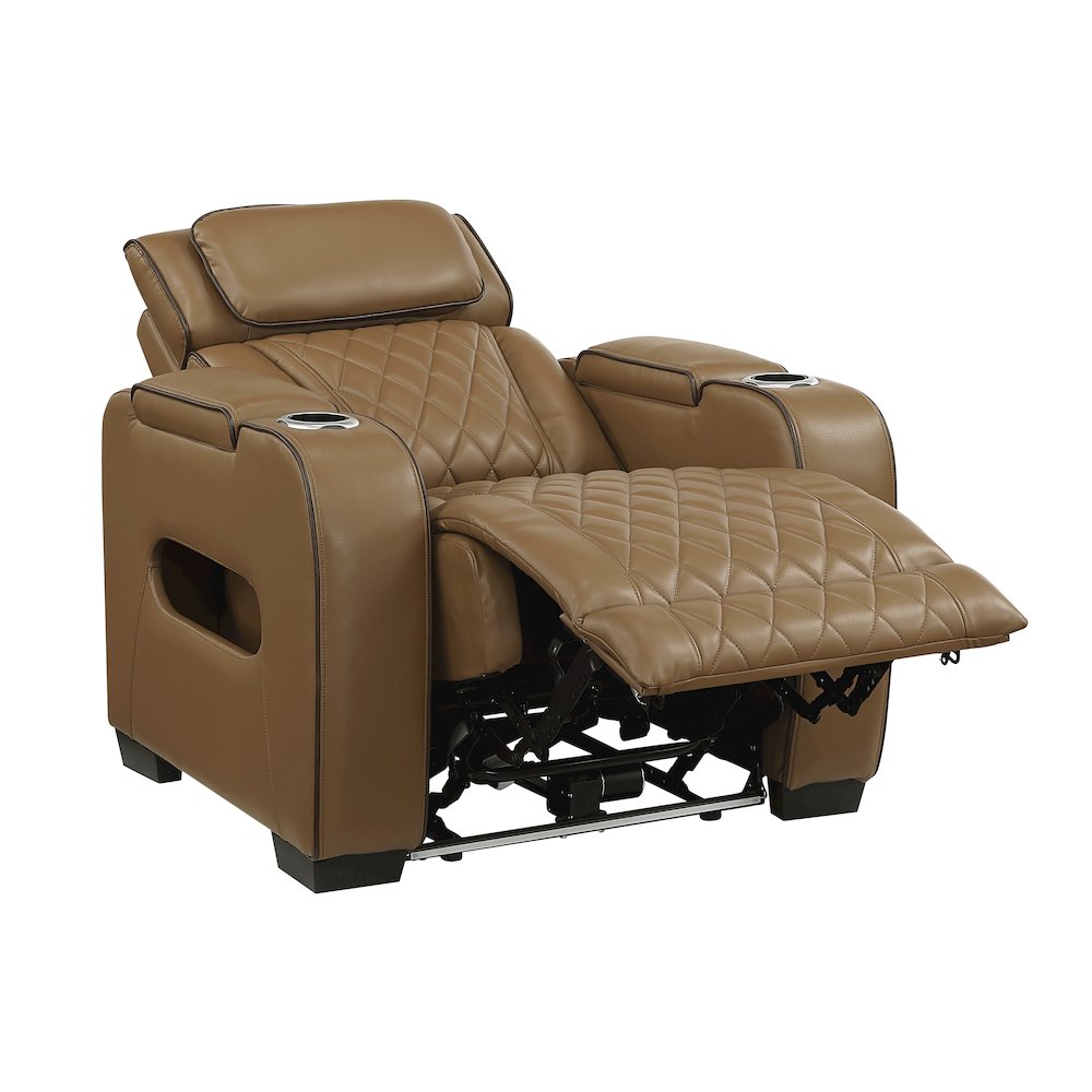 Fairway Faux Leather Power Reclining Chair with Power Headrest in Brown