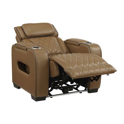 Fairway Faux Leather Power Reclining Chair with Power Headrest in Brown