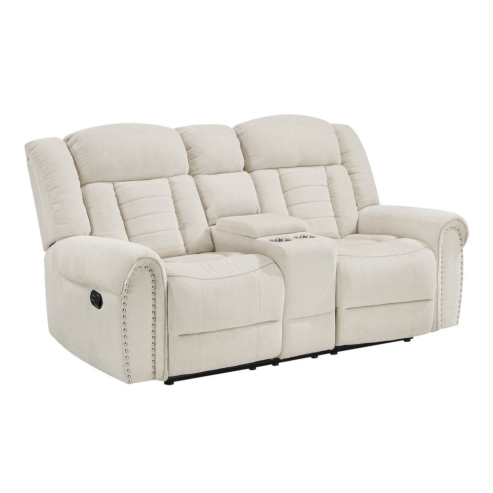 Nutmeg Chenille 2pc Set: Sofa, Loveseat in Beige