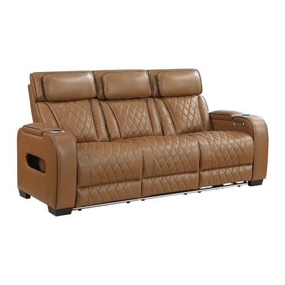 Fairway Faux Leather Power Double Reclining Sofa in Brown