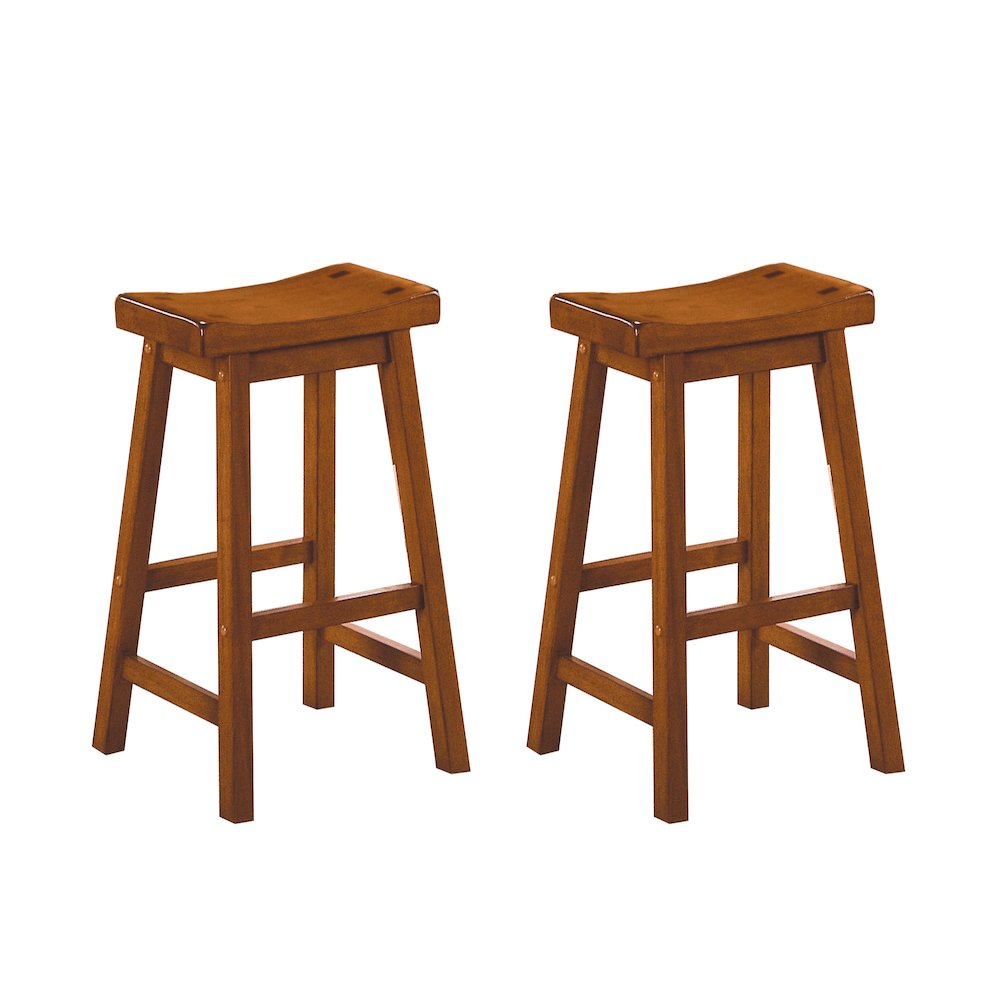 Saddleback Solid Wood 29" Height Stool, Set of 2 in Oak Finish