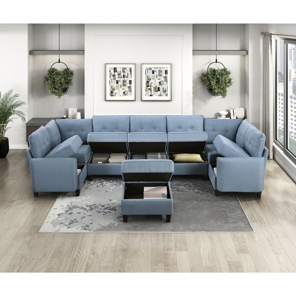 Garren Textured 8-Piece Sectional with Storage and Ottoman in Blue