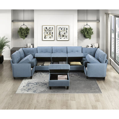 Garren Textured 8-Piece Sectional with Storage and Ottoman in Blue
