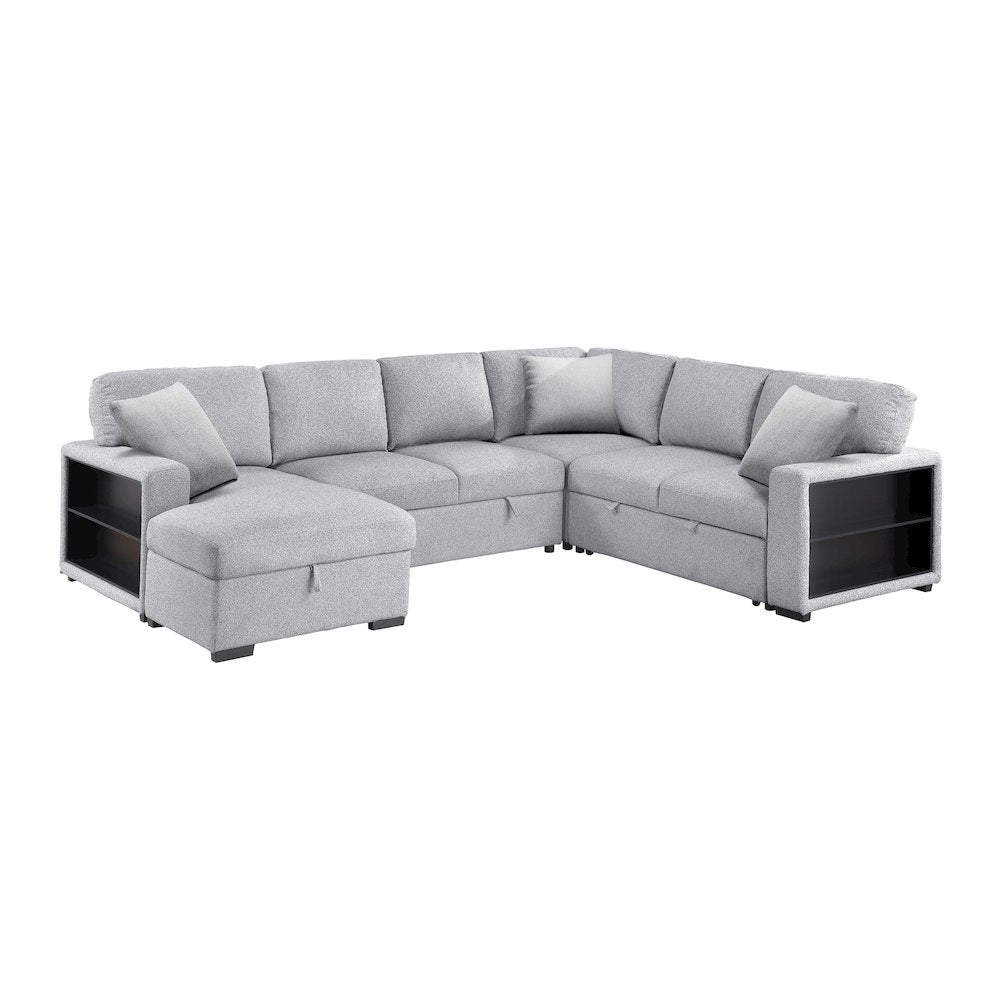 Pompano Boucle Sectional with Left Chaise, Pull-out Bed in Gray