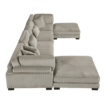 Traverse Corduroy 6-Piece Modular Sectional with Ottomans in Taupe