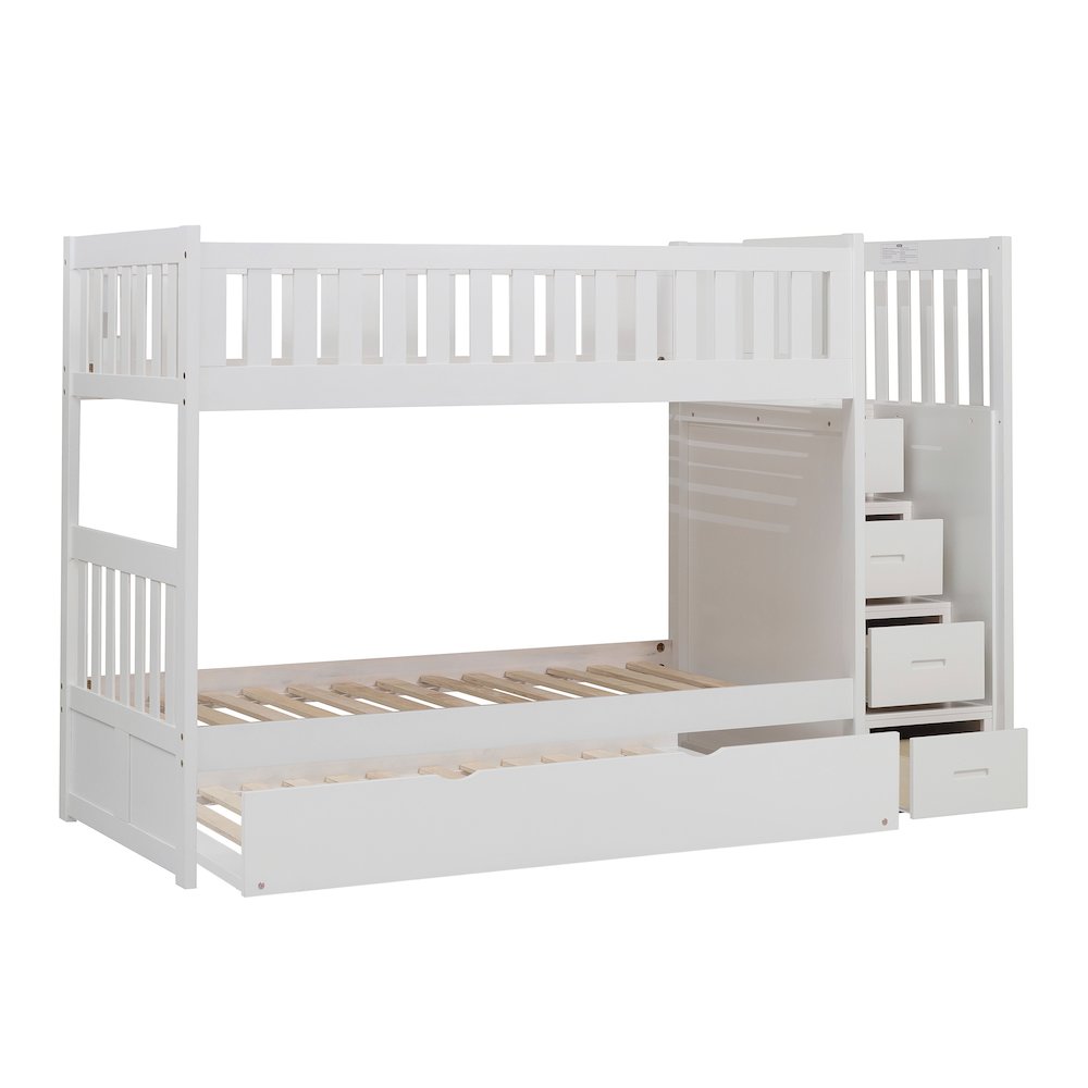 Galen Pine Bunk Bed with Reversible Step Storage in White