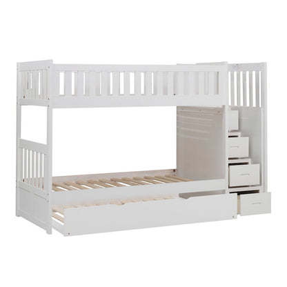 Galen Pine Bunk Bed with Reversible Step Storage in White