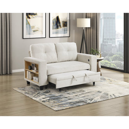 Robinson Boucle Love Seat with Pull-out Bed, Shelves in Beige