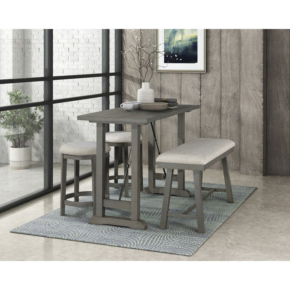 Auburndale Asian Hardwood Counter Height Dining Table in Light Gray