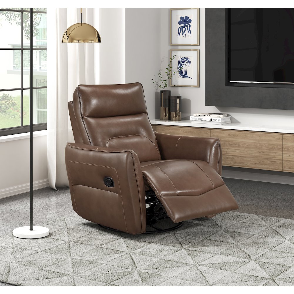 Thomas Leather Swivel Glider Reclining Chair in Toffee Brown