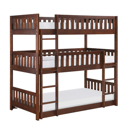 Rowe Pine Triple Bunk Bed in Dark Cherry