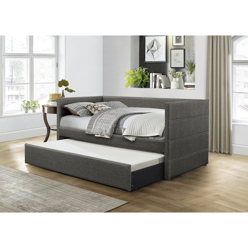 Vining Fabric Daybed with Trundle in Gray