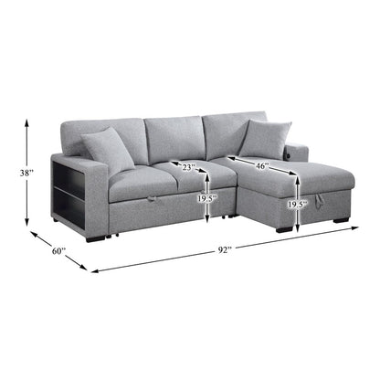 Pompano Boucle Sectional with Right Chaise, Pull-out Bed in Gray