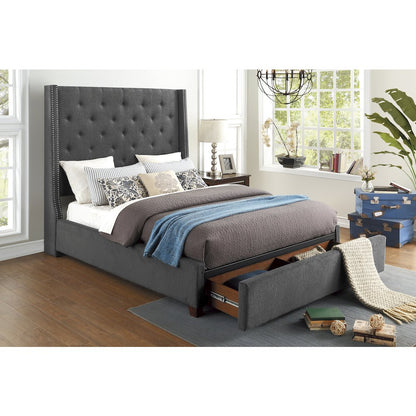 Fairborn Solid Wood Full Platform Bed with Storage Footboard in Gray