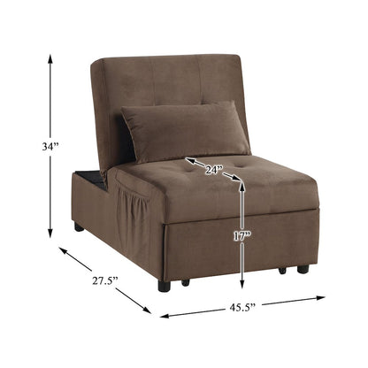 Garrell Velvet Storage Bench with Pull-Out Ottoman in Brown