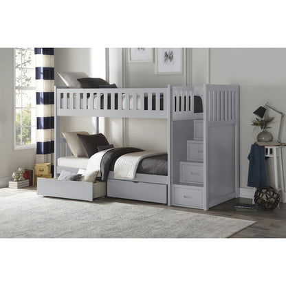 Orion Pine Bunk Bed w/ Reversible Step Storage w/ Storage Boxes in Gray