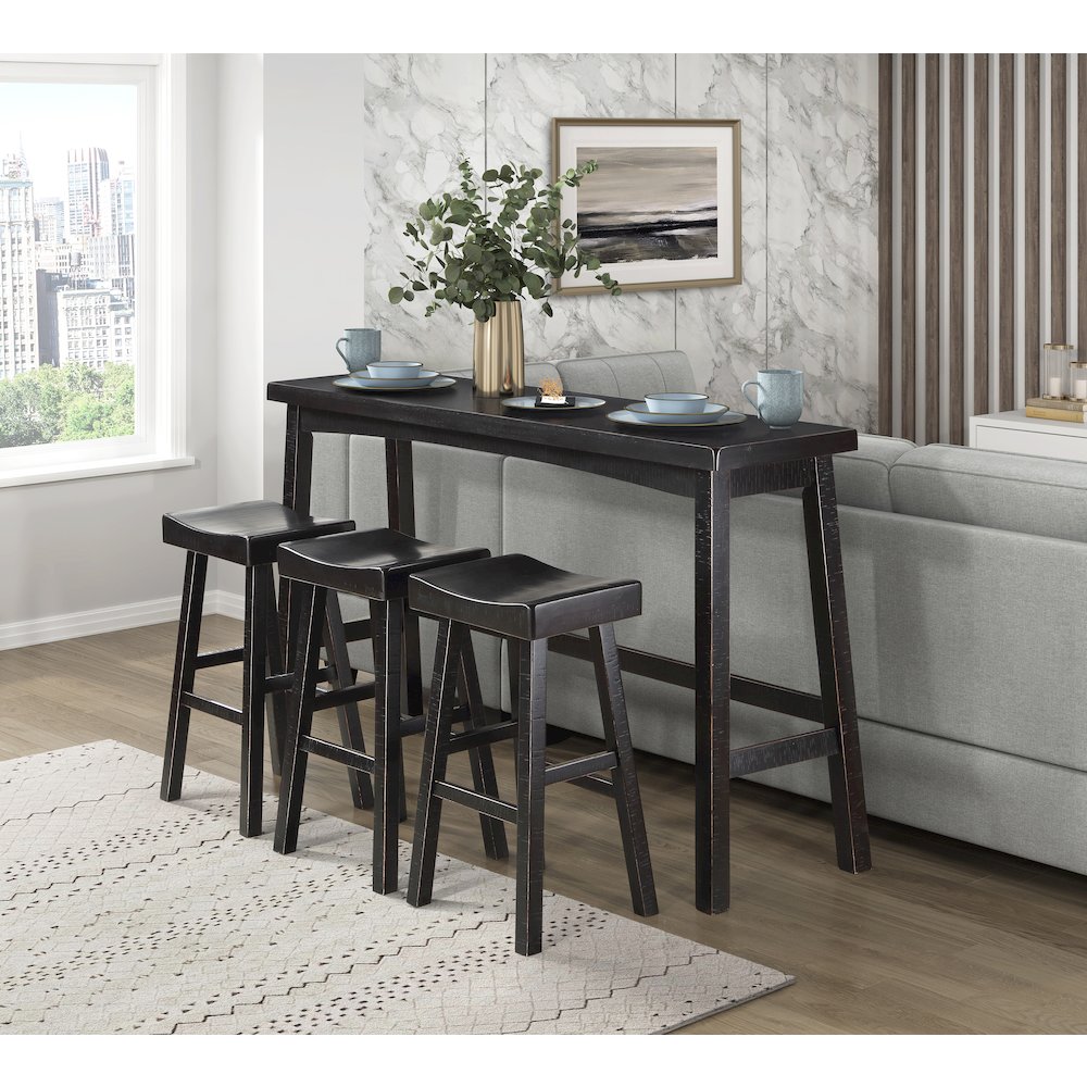 Caspian Solid Wood Pub Height Set (set of 4) in Black Finish