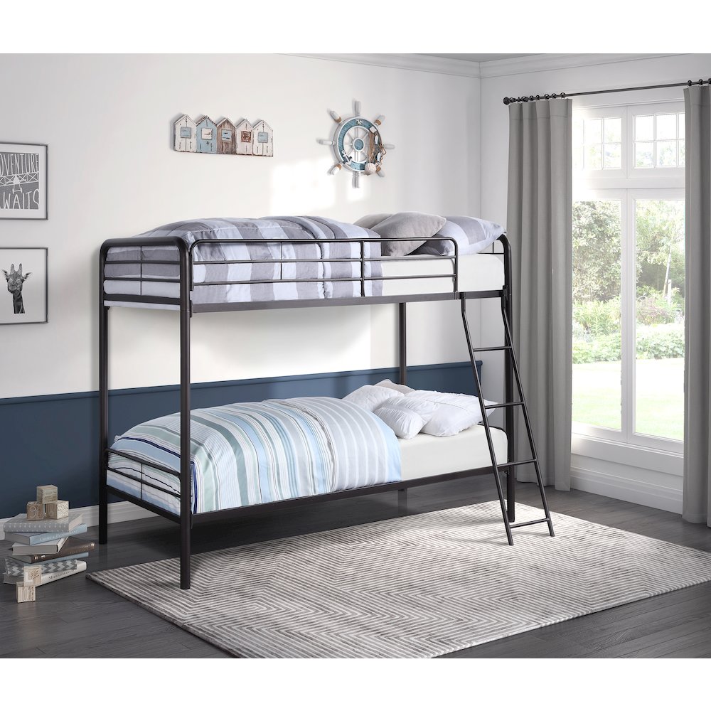 Lunar Metal Twin Over Twin Metal Bunk Bed in Dark Bronze