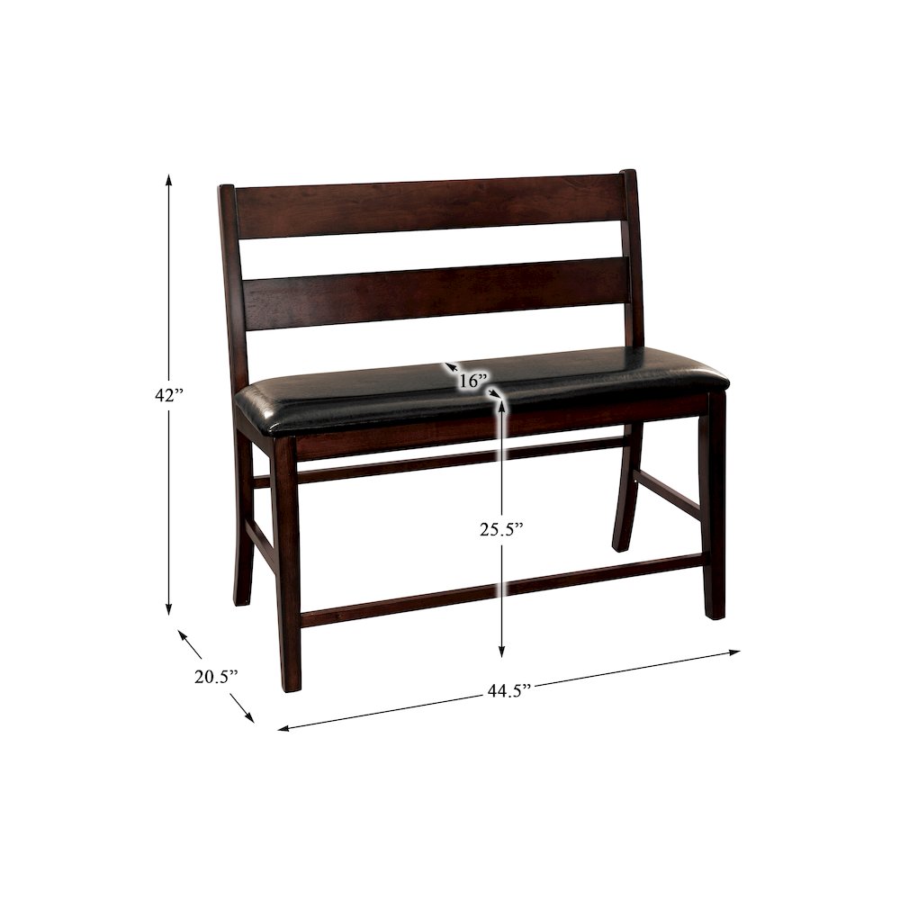 Mantello Wood Counter Height Dining Bench with Back  in Dark brown
