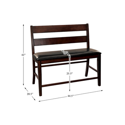 Mantello Wood Counter Height Dining Bench with Back  in Dark brown