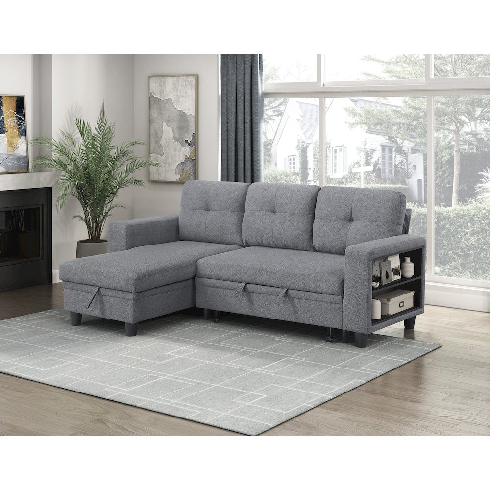 Robinson Boucle Sectional with Reversible Chaise, Pull-out Bed in Gray