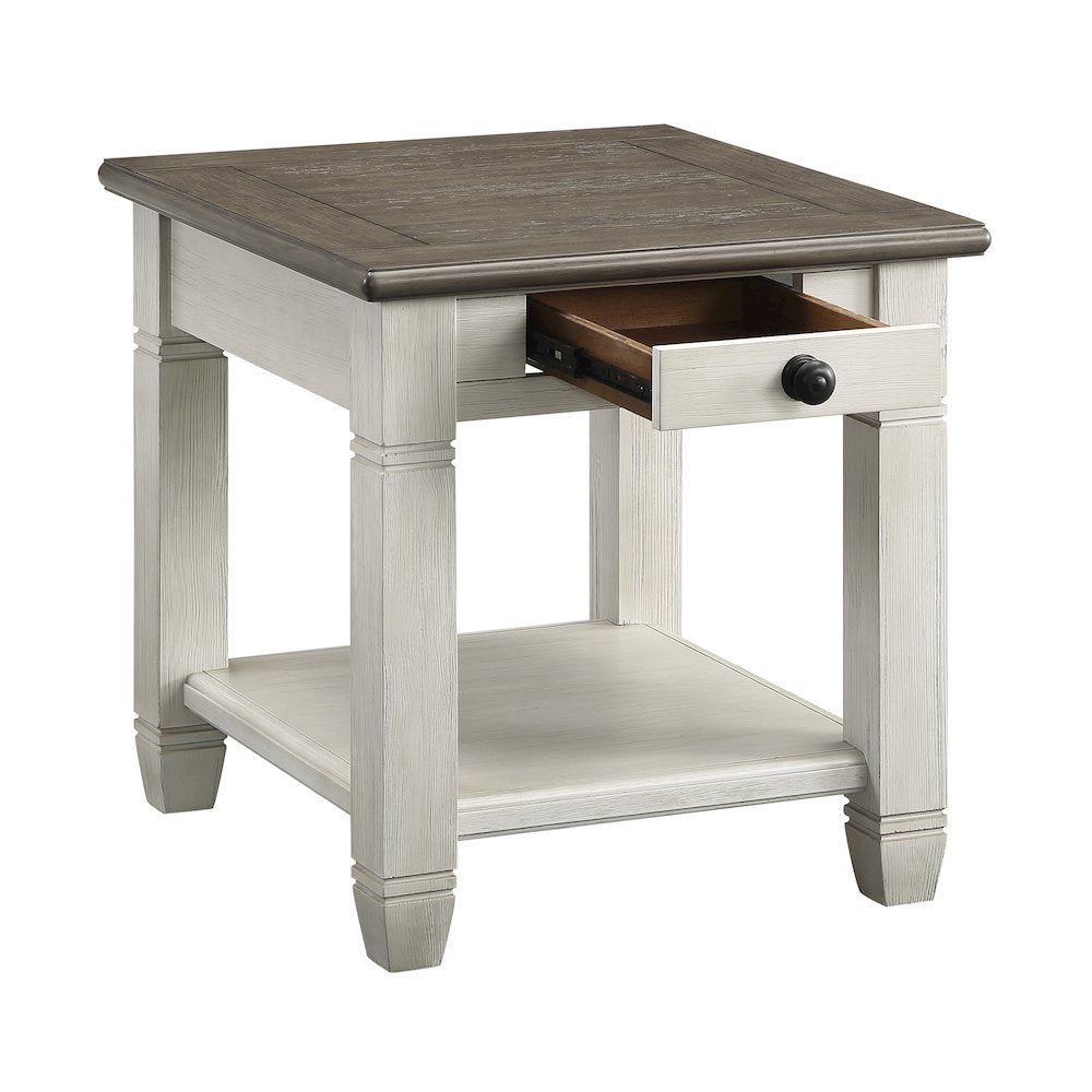 Granby Pine End Table in 2-Tone Finish (Rosy Brown and Antique White)