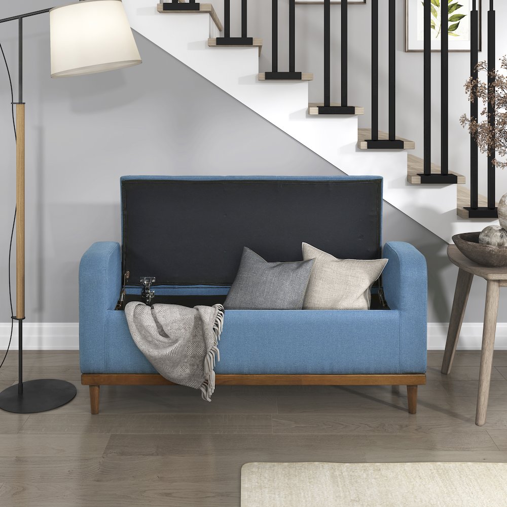 Brigitte Textured Lift Top Storage Bench in Blue