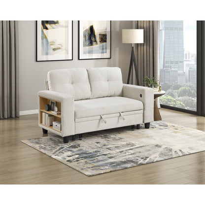 Robinson Boucle Love Seat with Pull-out Bed, Shelves in Beige