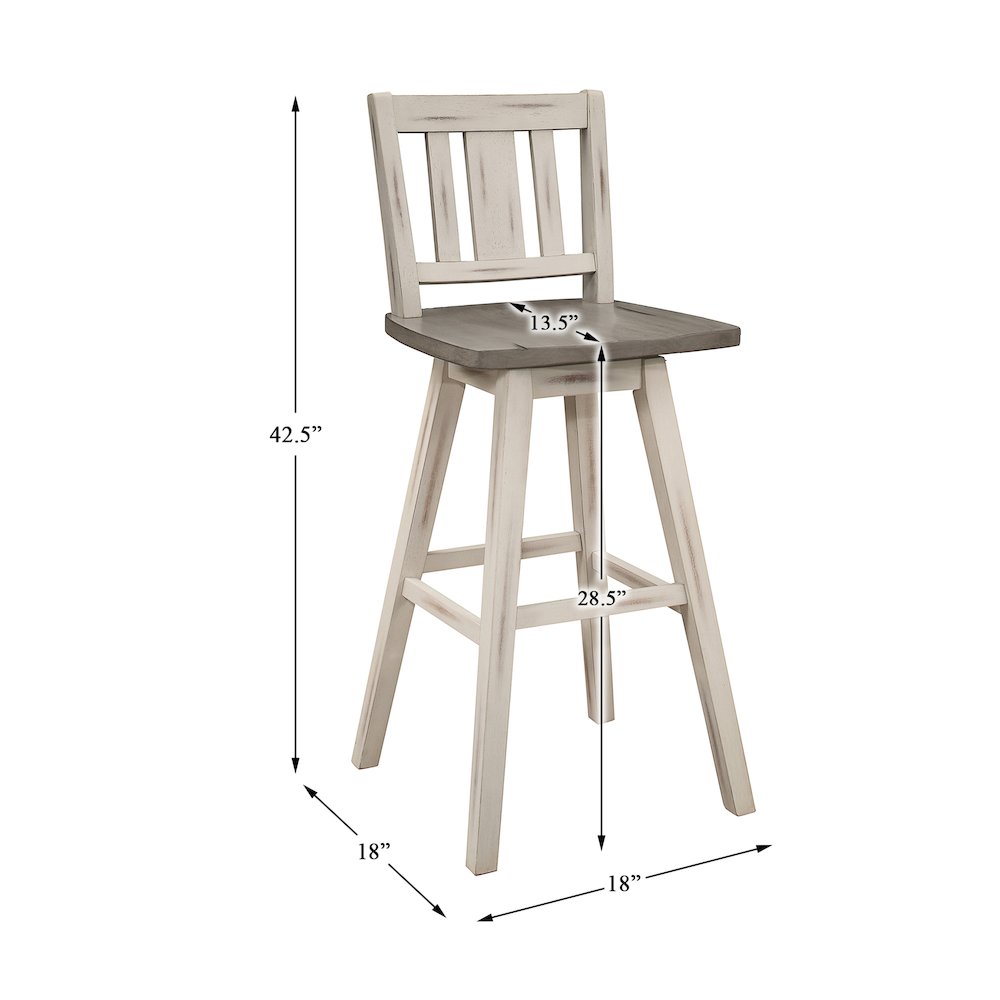 Amsonia Solid Wood Swivel Pub Height Chair, set of 2 in Gray and White